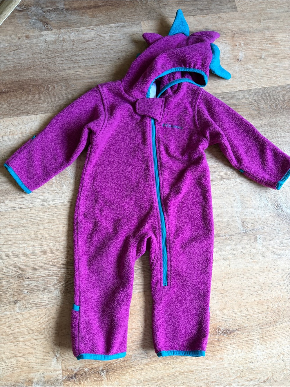 12m Dino Columbia Magenta Fleece One-Piece Winter Outfit